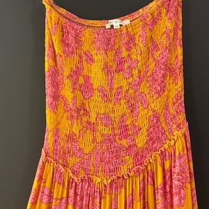 Abel the Label pink and orange tuffle maxi strapless dress